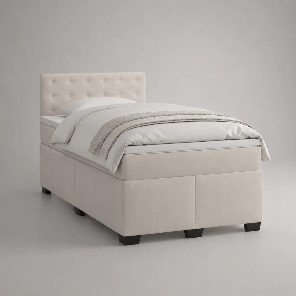 Lit rembourré avec tête de lit 90 × 200 cm en velours polyester, beige