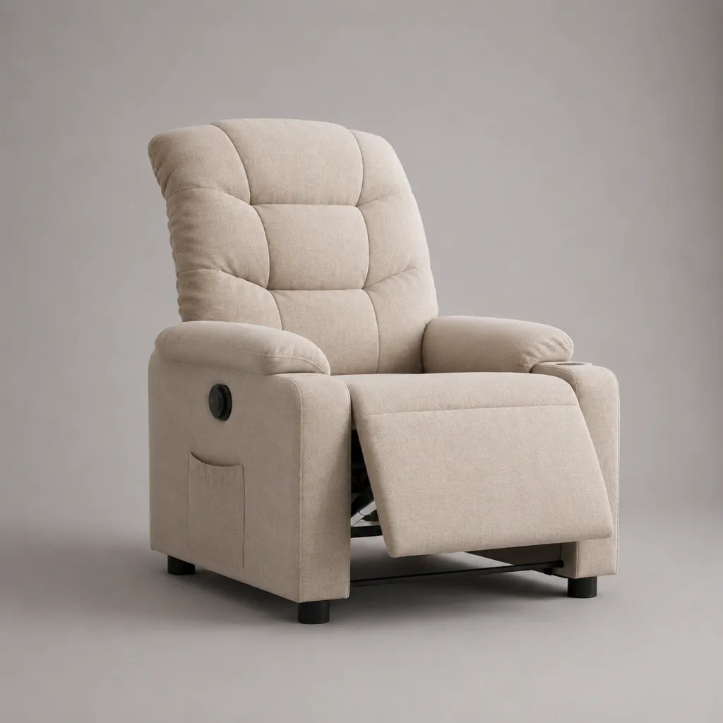 Fauteuil relax en tissu à coucher manuel, beige, 76 × 92 × 103 cm