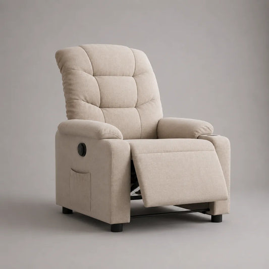 Fauteuil relax en tissu à coucher manuel, beige, 76 × 92 × 103 cm
