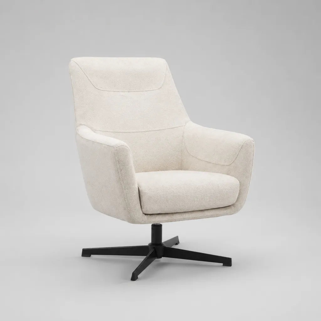 Fauteuil pivotant avec dossier haut, plateau en polyester et structure en acier, crème/noir, 76 × 82 × 100 cm