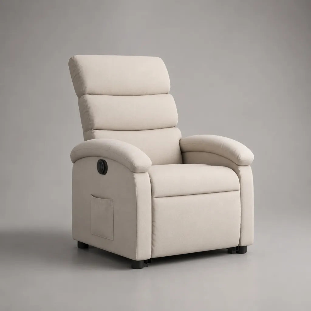Fauteuil relax à coucher manuel, microfibre polyester, blanc cassé, 94 × 96 × 104 cm