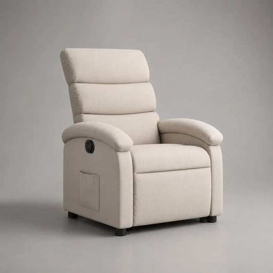 Fauteuil relax à coucher manuel, microfibre polyester, blanc cassé, 94 × 96 × 104 cm