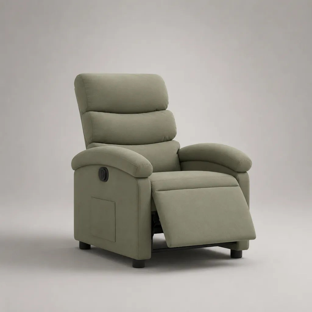 Fauteuil relax manuel avec dossier haut et repose-pieds, vert sauge, 92 × 94 × 105 cm